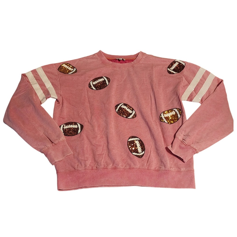 White Birch‎ Pink Sequin Football Sweatshirt Size Medium Athletic Varsity Casual